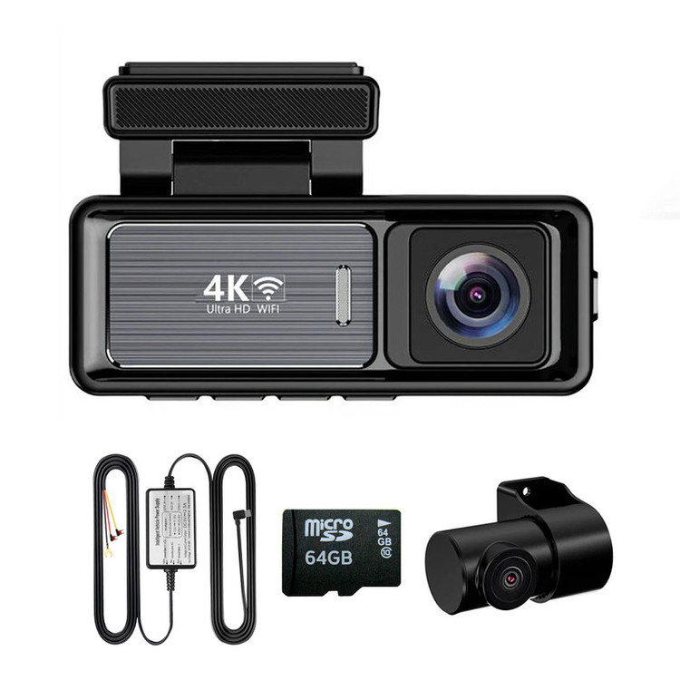 دوربین ثبت وقایع خودرو اتوویژن مدل M6 4K-WiFi به همراه دوربین عقب و رم 64 گیگ بایت و کیت برق مستقیم