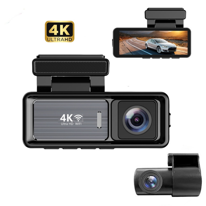 دوربین ثبت وقایع خودرو اتوویژن مدل M6 4K-WiFi به همراه دوربین عقب و رم 64 گیگ بایت و کیت برق مستقیم